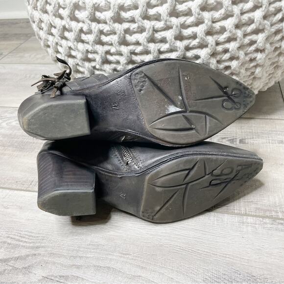 A.S. 98 Boho Leather Fringe Pointed Toe Block Heel Ankle Booties Black Size 37 - Picture 10 of 10